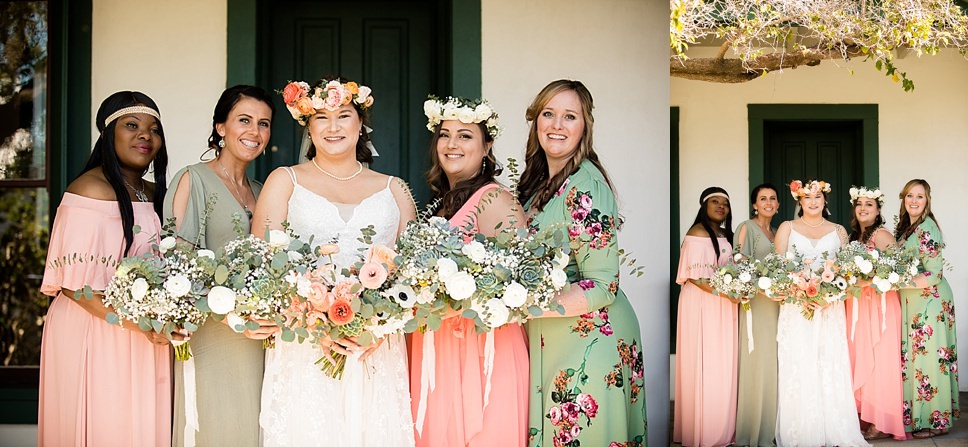 Bridesmaids portraits, bridal party portraits, rancho guajome adobe portraits, rancho guajome adobe pictures, rancho guajome adobe weddings, vista wedding photographer, carlsbad wedding photographer, bridesmaids dresses