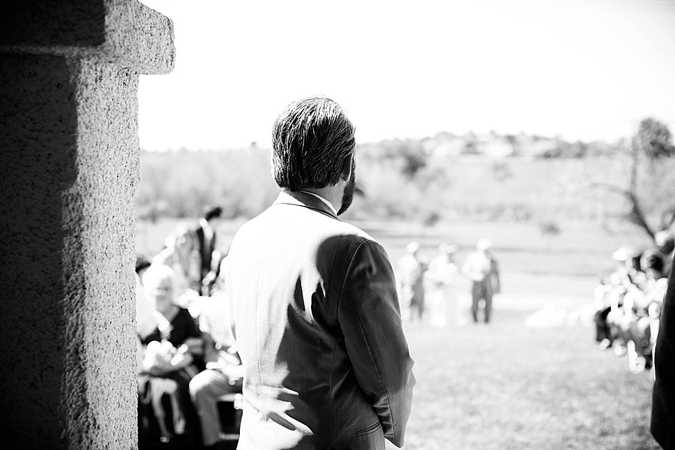 wedding ceremony, rancho guajome adobe, groom sees bride, groom, san diego wedding photography