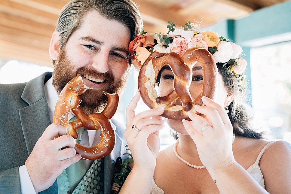 unique san diego wedding vendors, pretzel cart for wedding, cocktail hour snacks, cocktail hour pretzels, wedding photographer, creative wedding photography, san diego wedding photographer