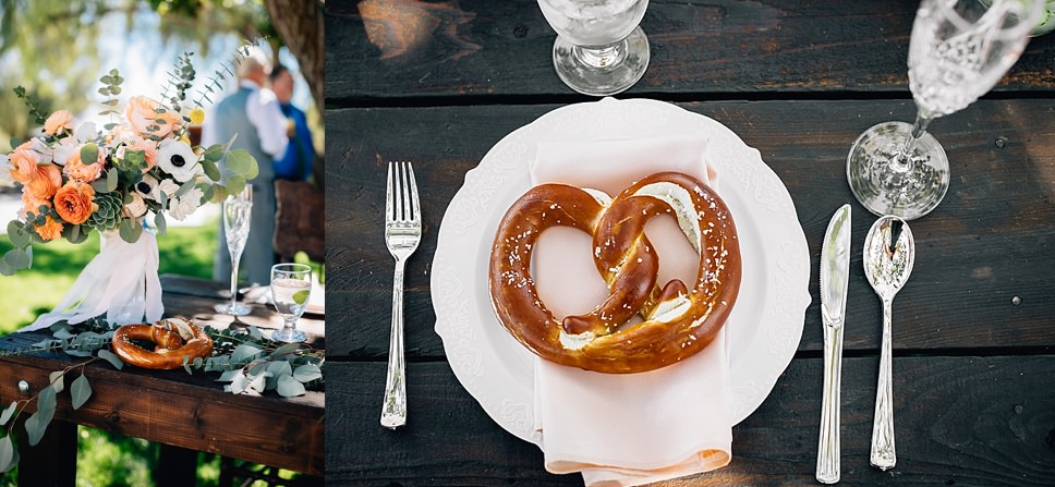 wedding reception at rancho guajome adobe, pretzel wedding, bridal bouquet, leaf it to lexi, oceanside wedding photographer