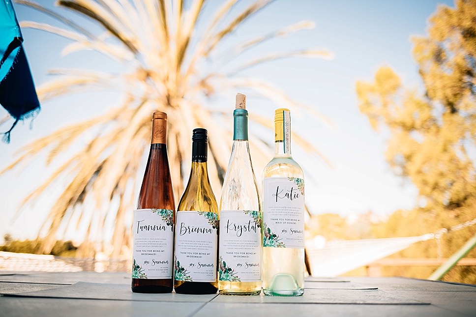 personalized bridesmaid wine bottles, san diego wedding photographer, ethereal gardens wedding photographer, ocean institute wedding photographer, rancho bernardo winery wedding photographer, san diego weddings, oceanside wedding photographer, 2019 san diego wedding photographer, elopement photographer san diego